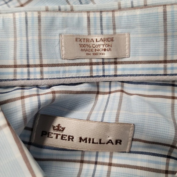 Peter Millar Shirt Mens XL Blue Plaid‎ Casual Button Down Long Sleeve Formal - Picture 7 of 12